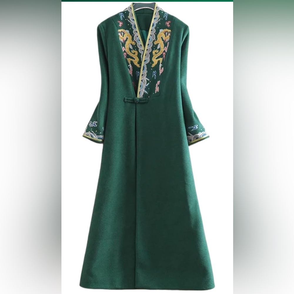 Wool Dragon Embroidered Kimono Coat